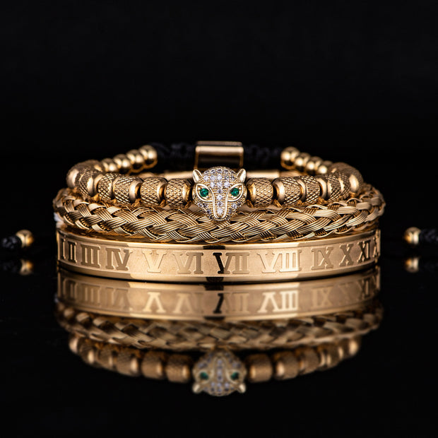 Leopard Head Set Mesh Pineapple Pearl Roman Bracelet