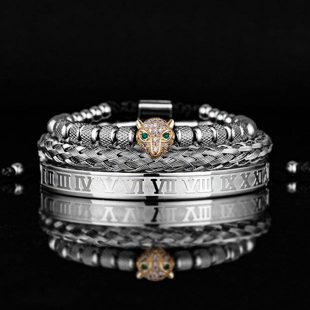 Leopard Head Set Mesh Pineapple Pearl Roman Bracelet